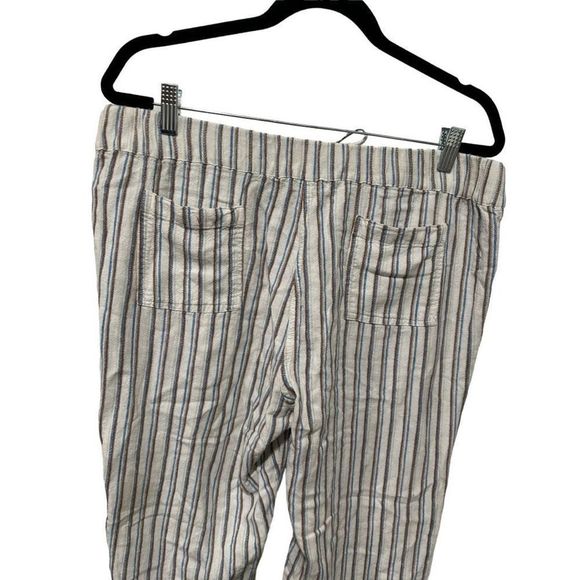 For Cynthia Linen Blend White Blue Tan Striped Pants Large Drawstring Pockets - Picture 4 of 10